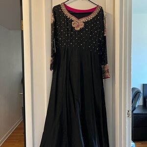 Elegant Black Embellished Pakistani Long Dress/Gown